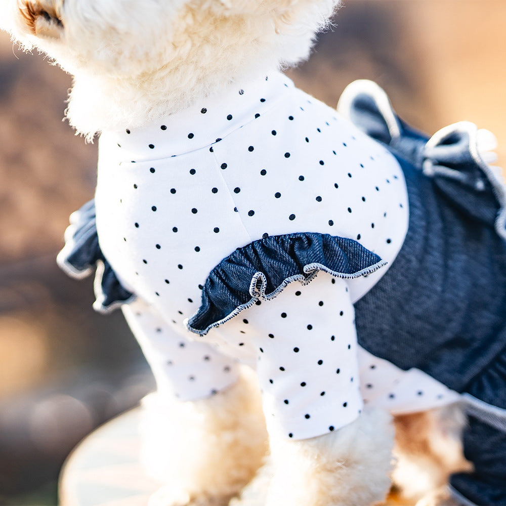 Pet Spring And Summer Thin New Denim Bow Princess Mesh Pettiskirt