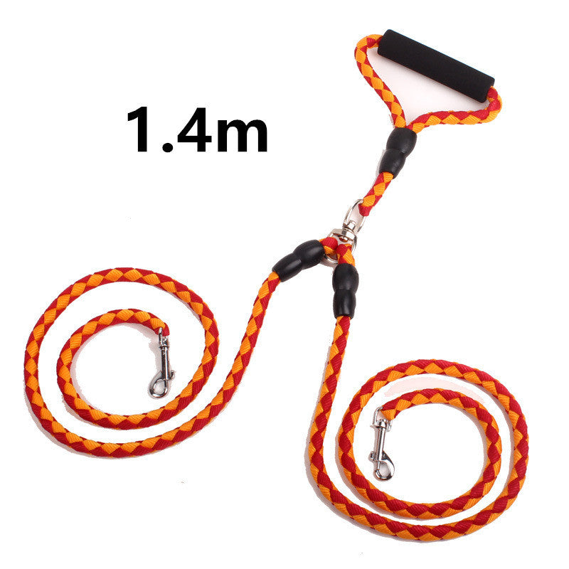 Double-Ended Traction Rope For Walking The Dog Hand-Double-Ended Traction Rope One Plus Two Leash Collar Pet Supplies Dog Collar