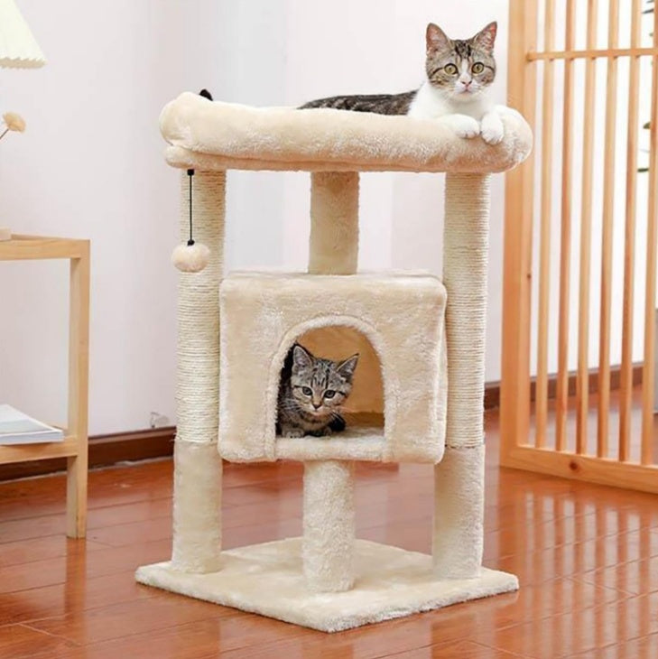 Pefilos 29inch Cat Tree Tower For Indoor Cats Cat Condo With Sisal Scratching Posts, Plush Perch, Cat Bed Furniture, Beige