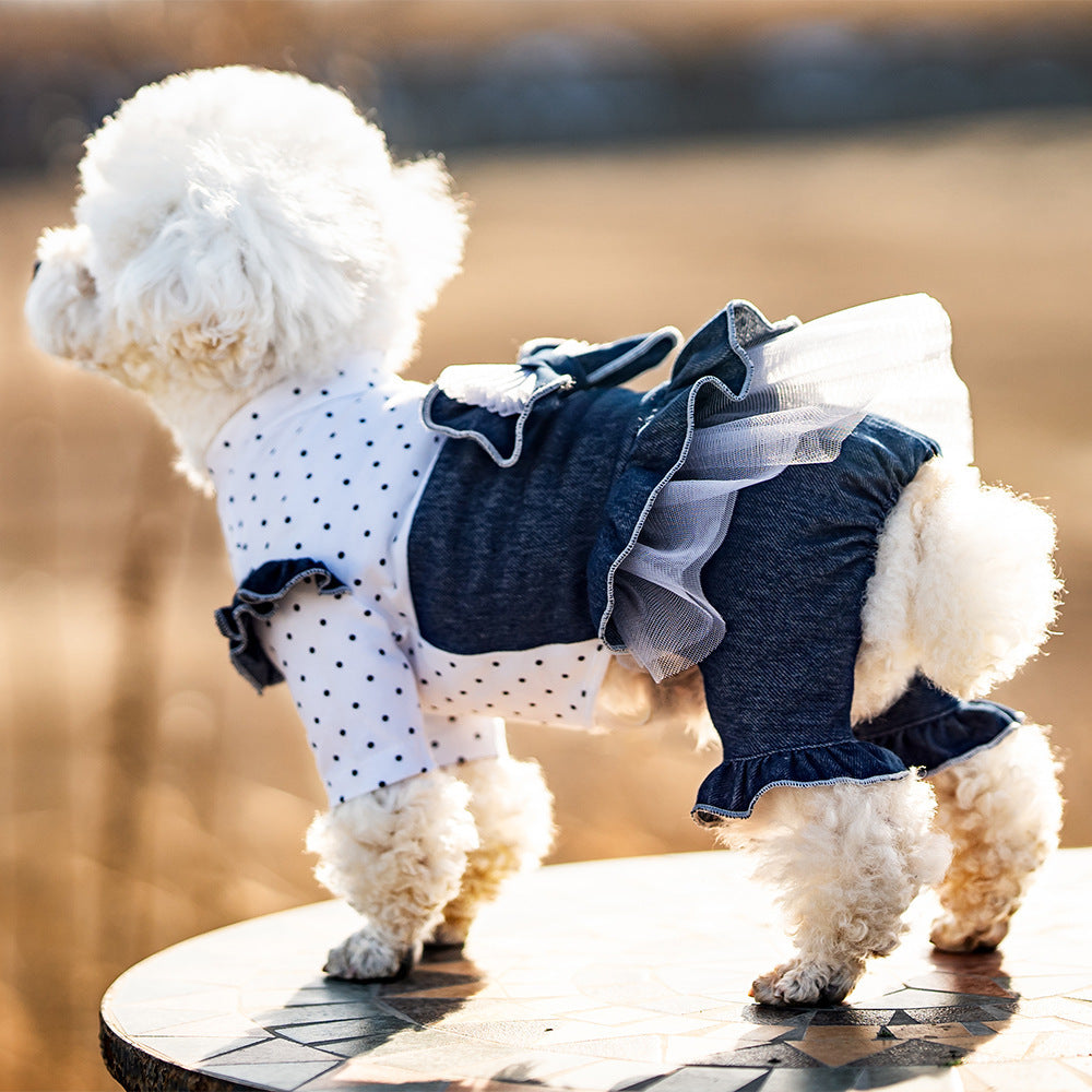 Pet Spring And Summer Thin New Denim Bow Princess Mesh Pettiskirt