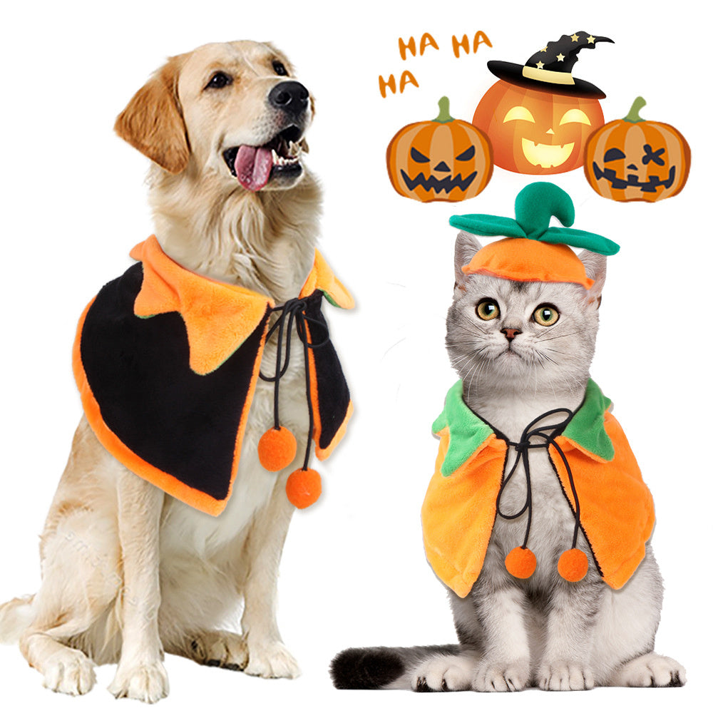 Double-sided Pet Cloak Dog Halloween Pumpkin Two-sided Dog Cloak Cape Cat Cute Halloween Ornaments Dog Costume