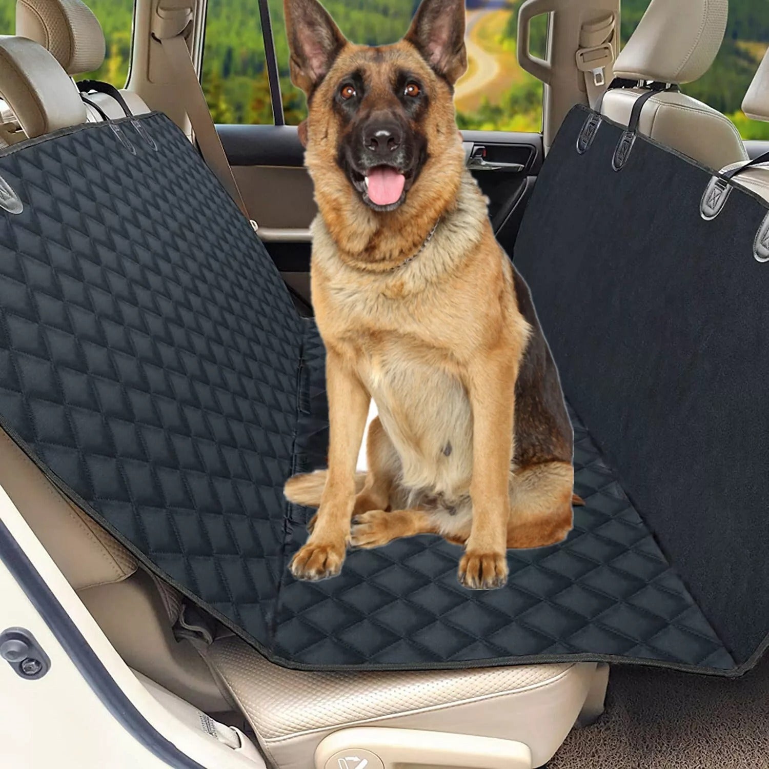 Seat Cover Rear Back Car Pet Dog Travel Waterproof Bench Protector Luxury -Black