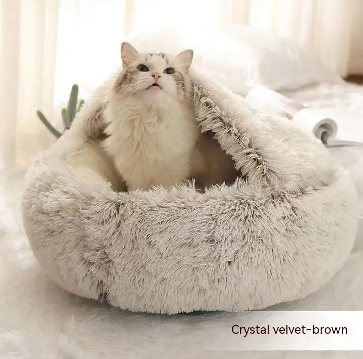 -in-1 Round Plush Pet Bed for Dogs & Cats