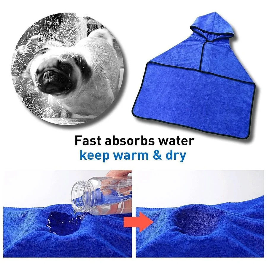 Soft Absorbent Pet Bathrobe with Drying Towel and Hat