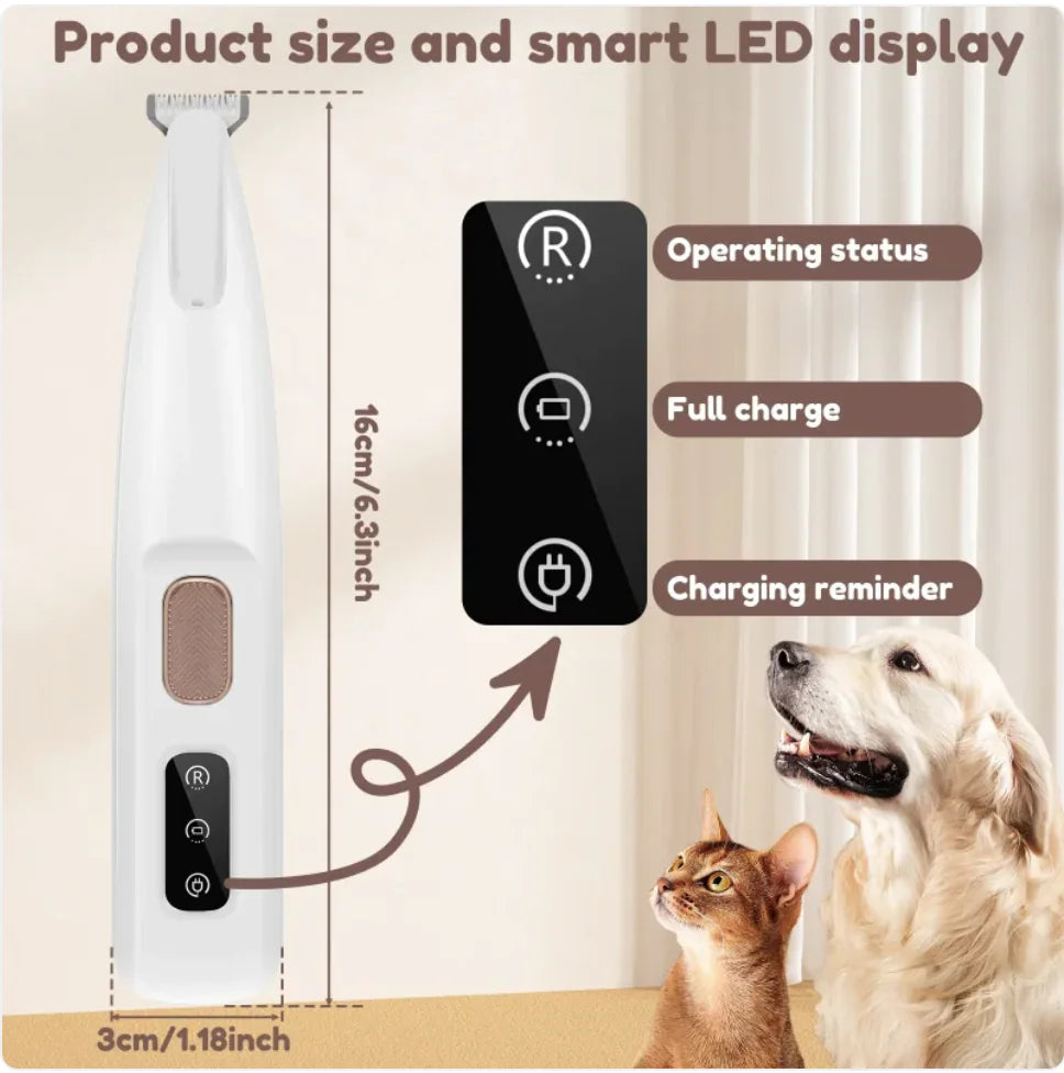 Waterproof Dog Paw Trimmer with LED Light and Display