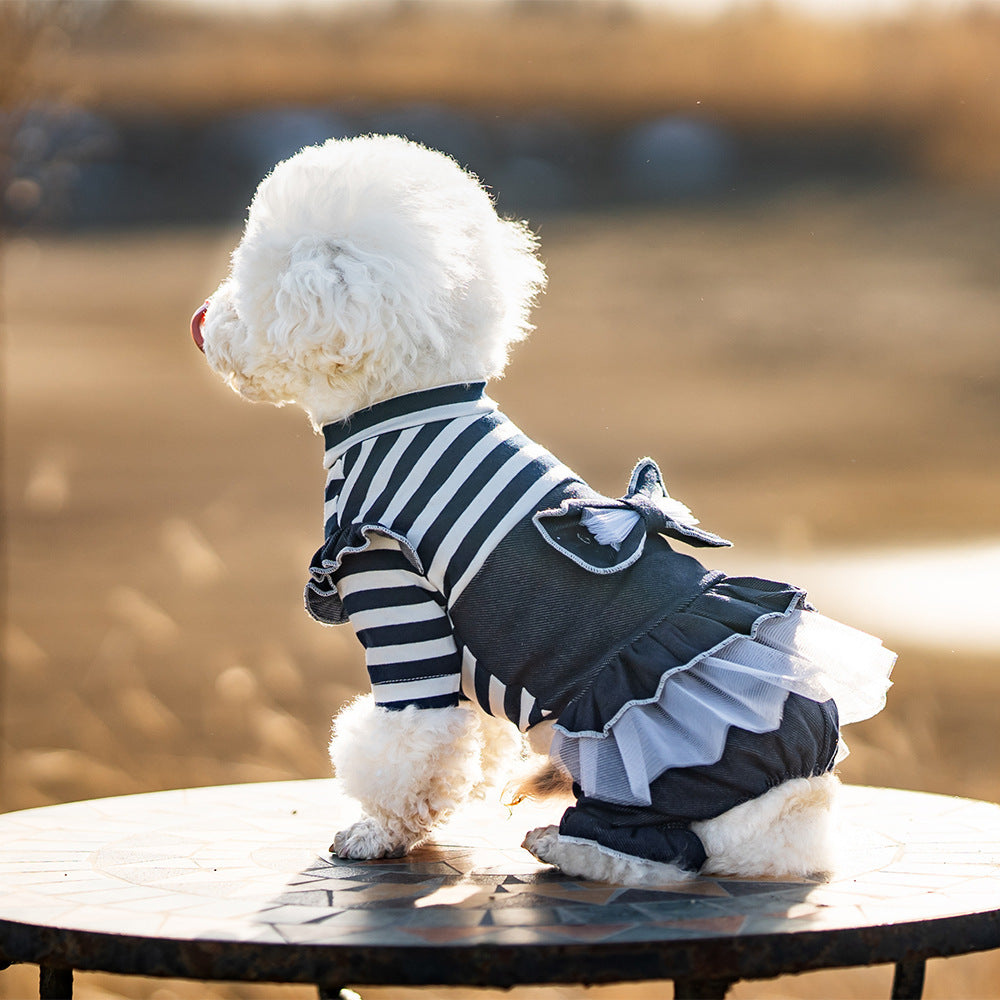 Pet Spring And Summer Thin New Denim Bow Princess Mesh Pettiskirt