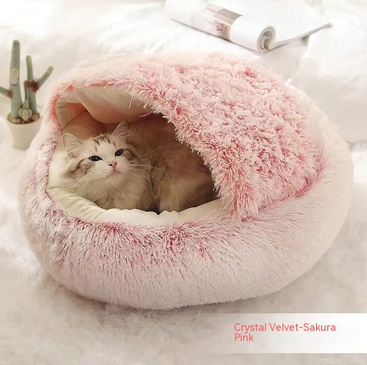 -in-1 Round Plush Pet Bed for Dogs & Cats