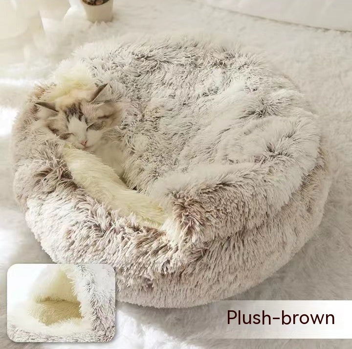 -in-1 Round Plush Pet Bed for Dogs & Cats