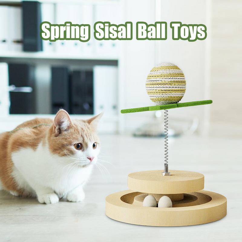 Cat Toy Springs Natural Sisal Scratching Pad Kitten Interactive Toy With Ball Track Spring Ball Automatic Cat Toy For Indoor