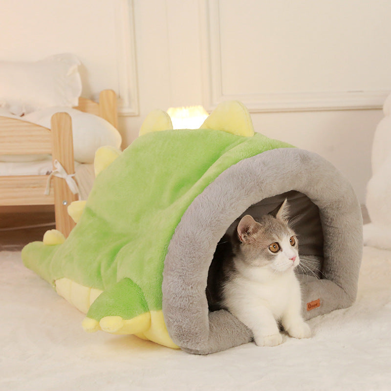 Thickened Semi-Enclosed Warm Dinosaur Cat Bed