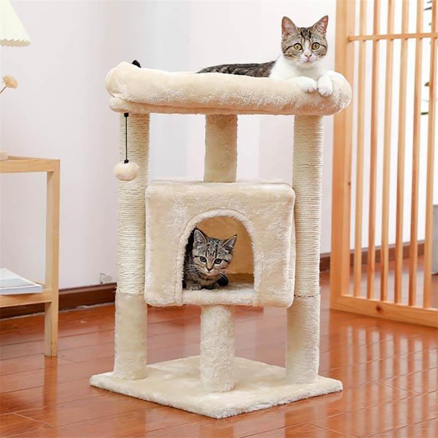 Pefilos 29inch Cat Tree Tower For Indoor Cats Cat Condo With Sisal Scratching Posts, Plush Perch, Cat Bed Furniture, Beige